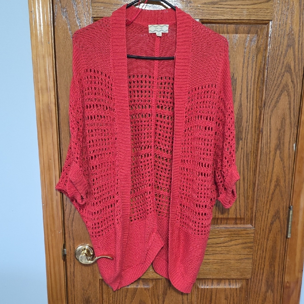 Pink Rose Open-Knit Coral Red Cardigan